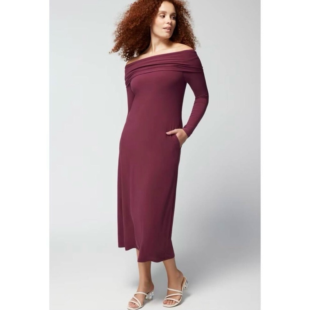 Soma Matte Jersey Midi Bra Dress Women's Off Shoulder Long Sleeve Cabernet Sz XL